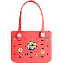 Oversized EVA Beach Tote Bag, Multi-Size Durable Rubber Tote Handbag For Women, Lightweight & Breathable Open Top Shopping Bag, Waterproof Sand Resistant Shoulder Bag, Quick Dry Easy Clean, Perfect For Pool Beach Vacation Travel Camping Casual Outings, DIY Ready Solid Color Basket Bag - 彩色 - 查看 47