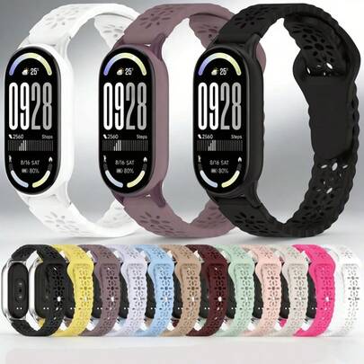 New Sunflower Hollow Design Watch Band, Suitable For Xiaomi Mi Band 10/9/8, NFC Version Applicable, Soft & Comfortable Breathable Silicone Strap, Available In Men, Women And Couple Styles, Smart Sports Watch Replacement Accessory, Single Pin Quick Release, Durable Silicone Strap For Outdoor Sports & Running (Watch Not Included)