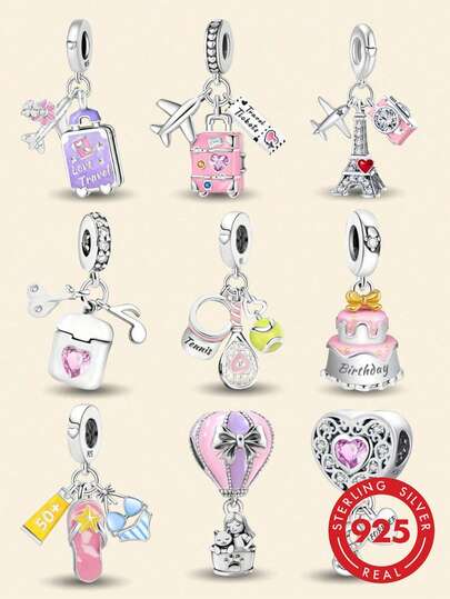 1 pieza Colgante con forma de corazón brillante de plata de ley 925, adecuado para joyería de mujer y manualidades de pulsera