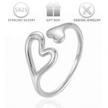 1 pieza Anillo de diseño asimétrico con corazón hueco minimalista de plata de ley 925, adecuado para uso diario, regalo para vacaciones y Día de San Valentín - Plateado - Ver 5