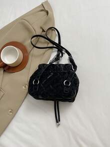Faux Leather Solid Color Diamond Quilted Chain Strap Backpack For Women - Black - View 5