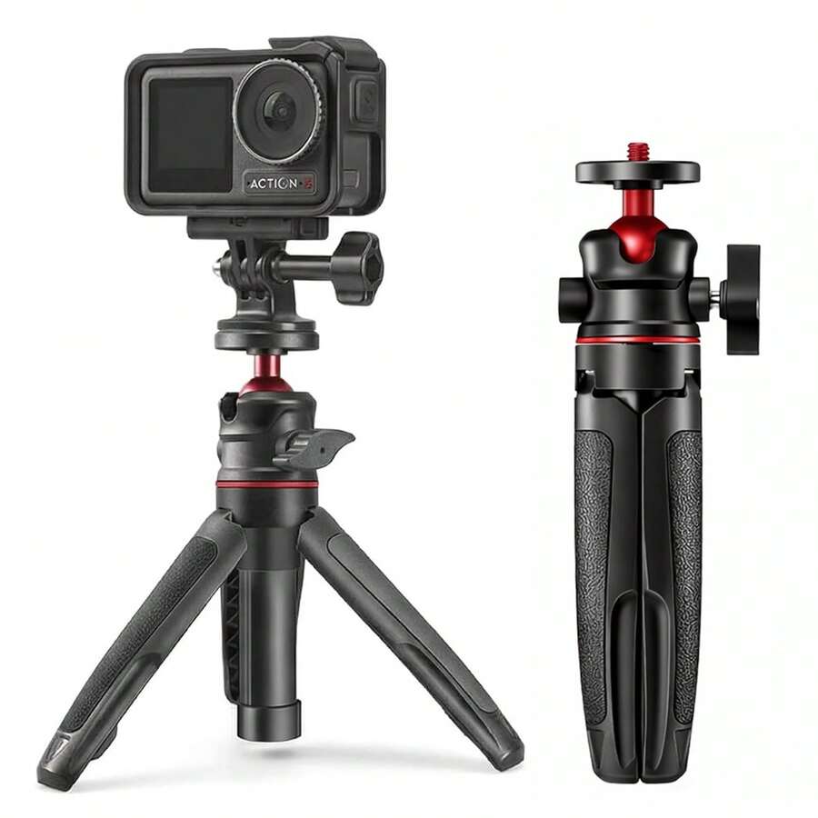 Extendable Mini Tripod For DJl Action 5 Pro/4/3, Lightweight Tabletop Stand With Action Camera Mount Adapter, Portable ABS & Aluminum Alloy Tripod, Twilight - View 1