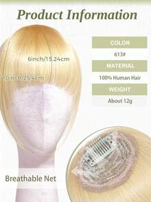 DNE HAIR Tóc mái kẹp 100% tóc thật, màu vàng hoe 613#, kiểu tóc mái có phần thái dương, tóc mái giả bằng tóc thật, trông tự nhiên, thích hợp cho phụ nữ/bé gái sử dụng hàng ngày. - S613 - Xem 3