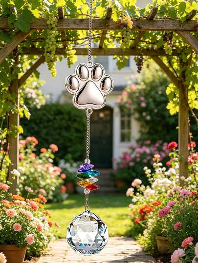 1pc Dog Paw & Cat Paw Crystal Suncatcher Pendant, Memorial Gift For Lost Pets, Suitable For Valentine's Day, Mother's Day, Girls