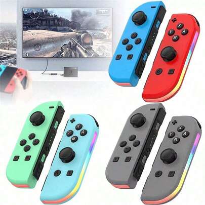 Mando inalámbrico de juego con emparejamiento inalámbrico Joycon izquierdo y derecho, con luz RGB, vibración de activación, luz deslumbrante, control de movimiento y joystick 3D sin deriva