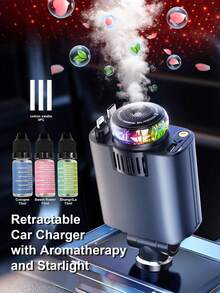 W&O 五合一可伸缩车载充电器，带香薰和星空功能，USB-C接口，兼容 16/15/14/13/12/11，车载空气清新剂，支持安卓手机快速充电，圣诞礼物 - 香薰車充 - 查看 10