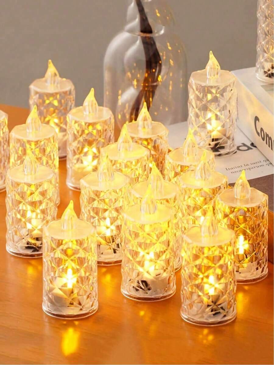 3/12/24pcs LED Electronic Candle Lights, Battery Powered Flameless Candles, Indoor Decor, Suitable For Wedding, Holiday Dining Table, Party Decoration - Clear - View 1