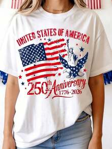 250th America Anniversary Elegant Women Clothes, US 250 Years Shirt, Retro Women Clothing 100 Persent Cotton Round Neck T-Shirt, We The People Shirt - trắng - Xem 2
