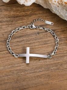 MONALLY 1pc Men's Classic Stainless Steel Cross Anklet, Surf Waterproof Beach Anklet, Minimalist Jewelry Gift, Suitable For Boyfriend, Men, Father, Son Daily Wear, Christian Gift, Summer Vacation Beach Accessory - Anklet - View 2