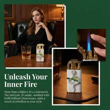 Cute Lighter, Dual Flame Windproof Lighter, Heart/Snake Design Lighter, Metal Embossed Rhinestone Butane Torch Lighter, Refillable Adjustable Flame - 蛇(無氣) - 查看 11
