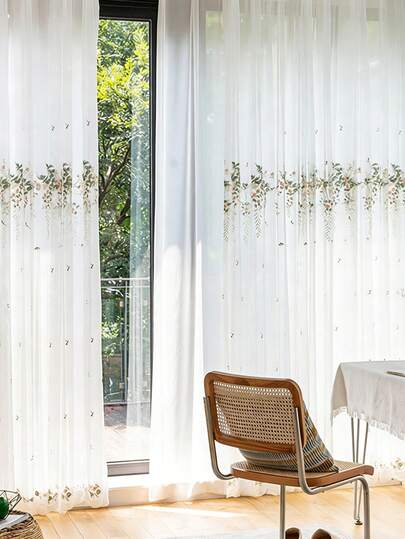 1 tấm rèm voan mỏng thêu hoa kiểu Pháp, trong suốt, thích hợp cho phòng khách, phòng ngủ, ban công, cửa sổ từ sàn đến trần nhà.