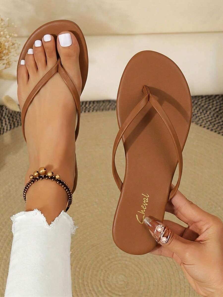 Flat Flip Flops Women Shoes Summer Outdoor Open Toe Coffee Slippers, Spring Autumn New Woven Roman Style Sandals Suitable For Dress, Beach,Cushioned Flip-Flops,Chocolate Sandals - Sôcôla - Xem 1