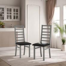 Set Of 2 Dining Chairs Made Of Metal, Steel Legs And PU Leather Seats, High Backrest, Armless, For Kitchen And Living Room, Grey - Grey - View 3