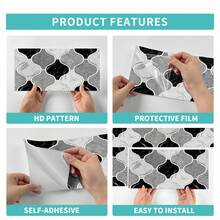 DIY Friendly Peeling Tiles, Easy To Cut Black Grey Arabic Style Wall Stickers, Self-Adhesive Detachable Splash Proof Stickers For Apartment Decoration, Bars, And Cafes - Black and Gray - View 8