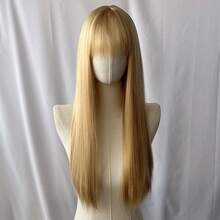 Cosplay Wig Beige Blonde Long Straight Wig With Bangs Realistic Scalp Synthetic Hair Heat Resistant Full Head Wig For Comic Con Anime Costume Party Stage Performance - Off White - View 6