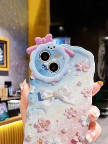 兔子镜头蝴蝶结花卉图案防摔手机壳，兼容 14、14 Pro、14 Pro Max、13、13 Pro、13 Pro Max、11、11 Pro Max、12、12 Pro、12 Pro Max、XR、XS，高级防摔手机壳 - 彩色 - 查看 4