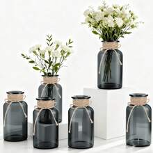Vintage Glass Flower Vase, Farmhouse Glass Centerpiece Vases Mason Jars For Weddings, Parties & Home Decor Bulk (12, Transparent)  Bud Vases For Flowers For Rustic Wedding KDW8 - 黑色的 - 查看 1