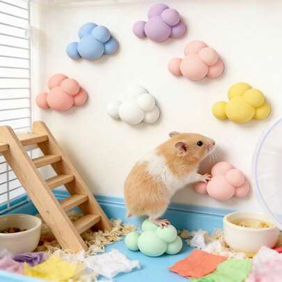 Bộ thang leo hình đám mây cho chuột hamster, thiết kế dán nhiều màu, giúp giảm sự nhàm chán và tạo không gian chơi trong lồng, bệ đứng cho thú cưng nhỏ, bệ nhảy, phụ kiện lồng hamster thích hợp để trang trí lồng.