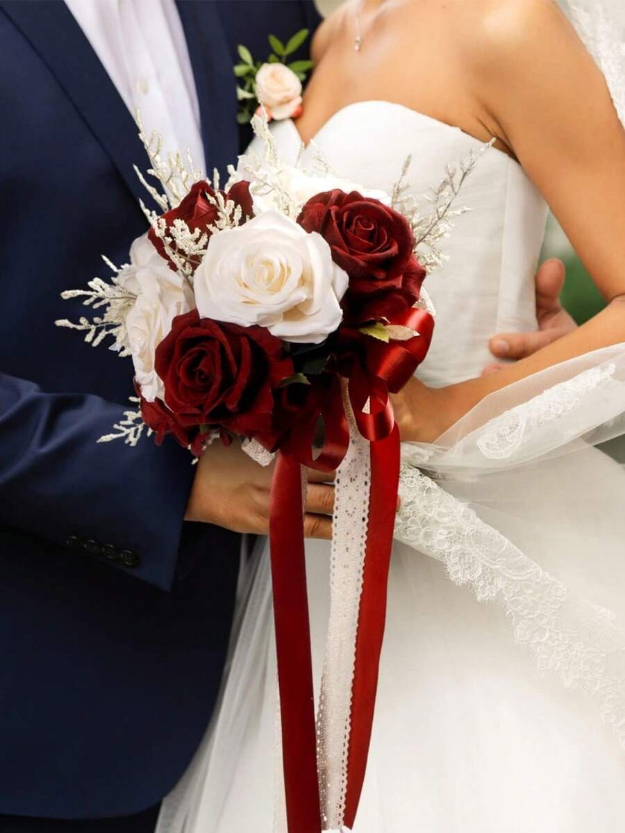 新娘捧花 人造花 伴娘捧花 仿真花捧花 新娘送礼会、婚礼、仪式、周年纪念 新娘捧花、夏季、海滩 - 多色B - 查看 1