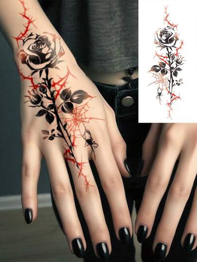 1 Sheet Ladies Large Body Art Temporary Tattoo Sticker With Mysterious Red Spiderwebs, Spiders. Waterproof Fake Tattoo That Lasts 2-5 Days And Can Be Attached To Arms, Neck, Shoulders, Waist, Legs And Back. Easy To Paste And Remove, Perfect For Festivals, Parties, Gift Giving, Vacations And Music Festivals.