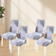 1pc/4pcs/6pcs Chair Cover, Milk Silk Fabric Anti-Slip Elastic Full Wrap Chair Slipcover, Printed Feather Pattern, Suitable For All Seasons - Multicolor - View 13