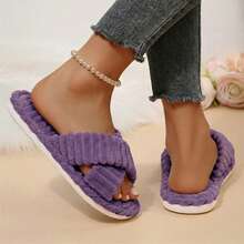 Womens Slippers Open Toe Indoor Memory Foam Slide Cross Band Outdoor - Purple - View 10