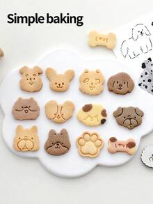 O formă de tăietor de biscuiți drăguță cu model de câine, o formă de biscuiți pentru părinți și copii, provizii pentru prânz pentru sezonul școlar, ștampile pentru biscuiți cu diverse modele de desene animate cu câini, lăbuțe mici și oase mici și o formă de desert, potrivită pentru prepararea de mici gustări ca daruri. - Vizualizare 8