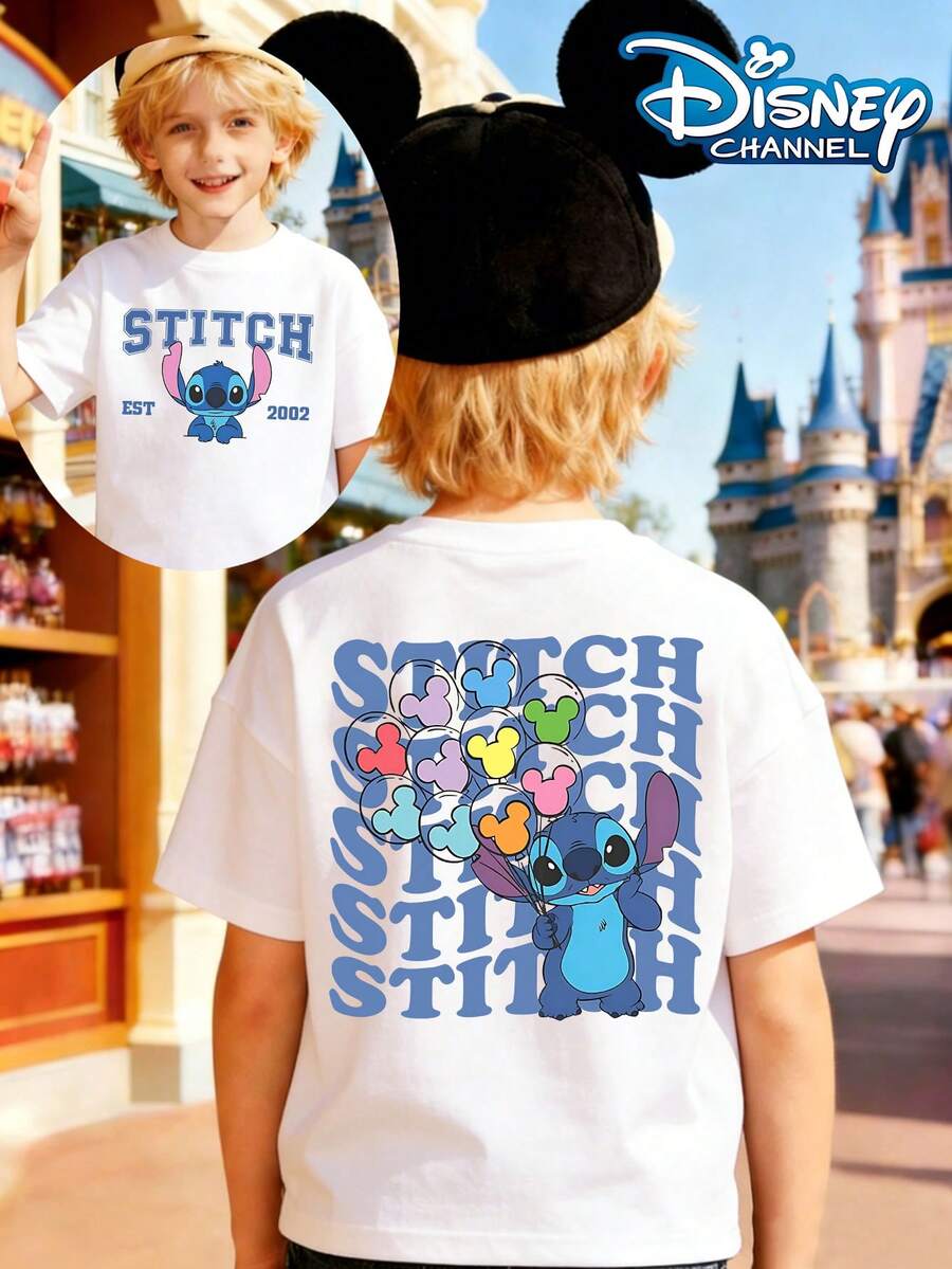 Disney's Star-Chi Star-Chi Is Holding A Colorful Mickey Mouse Head Balloon Print Pattern Summer Tops,Short-Sleeved Casual And Cute Style  Children's Clothing Design, Girl Clothes,Boy Kids Clothes ,Ropa Para Niños,Teen Girls Clothes, Summer Clothes,Boys Summer Outfits,Boys Clothes,Perfect For Cool Girls. Comfortable And Breathable Children's Short-Sleeved T-Shirt. Comfortable And Casual Wear All Year Children's Clothes,Comfortable & Lightweight, Iconic Print For Mix-And-Match Outfits,Suitable For Both Boys And Girls. - 白色 - 查看 1