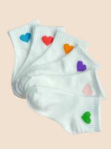 5/10/15 pares de calcetines de niña con patrón de corazón de color caramelo, calcetines lindos para niños para la escuela, deportes, todas las estaciones, adecuados para niñas, calcetines blancos para niños y niñas - calcetines transpirables hasta el tobillo, calcetines básicos diarios para niños, accesorios de ropa para niñas, calcetines para zapatos de niñas, calcetines cortos, suministros para bebés, calcetines para niñas bebés - Multicolor - Ver 3