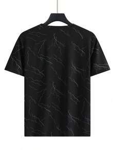 3pcs Black + Blue + Khaki, Men's Printed Round Neck Casual Short Sleeve Tees, Quick-Dry Breathable Fabric, Suitable For Daily Casual, Commuting, Outdoor Sports - Black - View 8