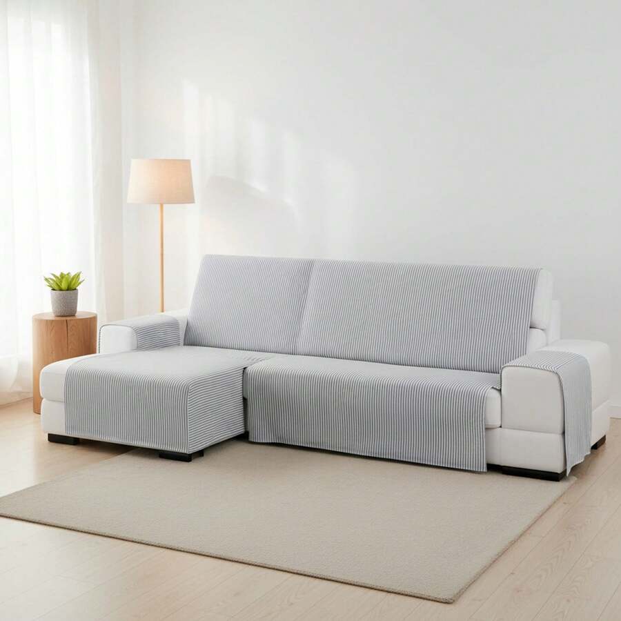 Kiva Chaise Lounge Sofa Cover With Elastic Straps For Left/Right Chaise Lounge, Various Colors Available – Adjustable And Versatile Chaise Lounge Sofa Cover / Mint, Full Protection - Raw/Gray Calm - View 1