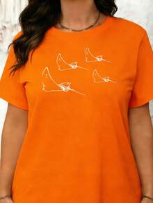 Plus-Size Women's T-Shirt, Eagle Rays Diving In Groups Formation   Sea Ta Rays T Shirt  Print Design, Round Neck, Short Sleeves, Soft And Comfortable Fabric, Machine Washable. Suitable For Casual Spring And Summer Wear Or As A Gift. - trái cam - Xem 1