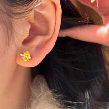 Teardrop Yellow Rhinestone Earrings, Exquisite High-End Design Versatile Women's Midi Ring - Gold - View 6