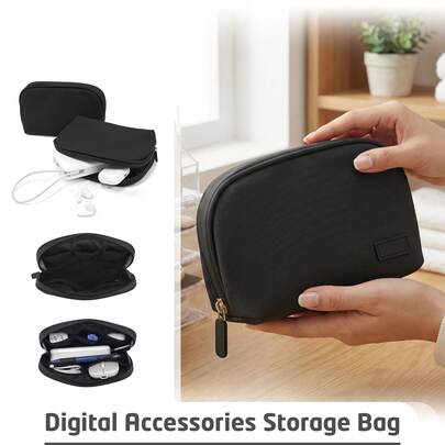 Organizador de cables portátil para viajes, bolsa de viaje para cargador, estuche para cables digitales, soporte para auriculares, cargador, ratón, cables, hub, adaptador de corriente, batería portátil, artículos de tocador, cosméticos