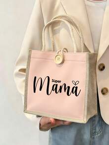 1 Stück Leinentasche mit "Mama" und Herzmuster Muster, beste Mama Grafik Tasche, Muttertagsgeschenk, lustiges Geschenk für Mama, Freundinnen, Schwestern, Aufbewahrungstasche, faltbare Einkaufstasche, leichte Kosmetiktasche, Reisetasche, großes Fassungsvermögen, perfektes Muttertagsgeschenk - Verschiedenfarbig - Übersicht 9