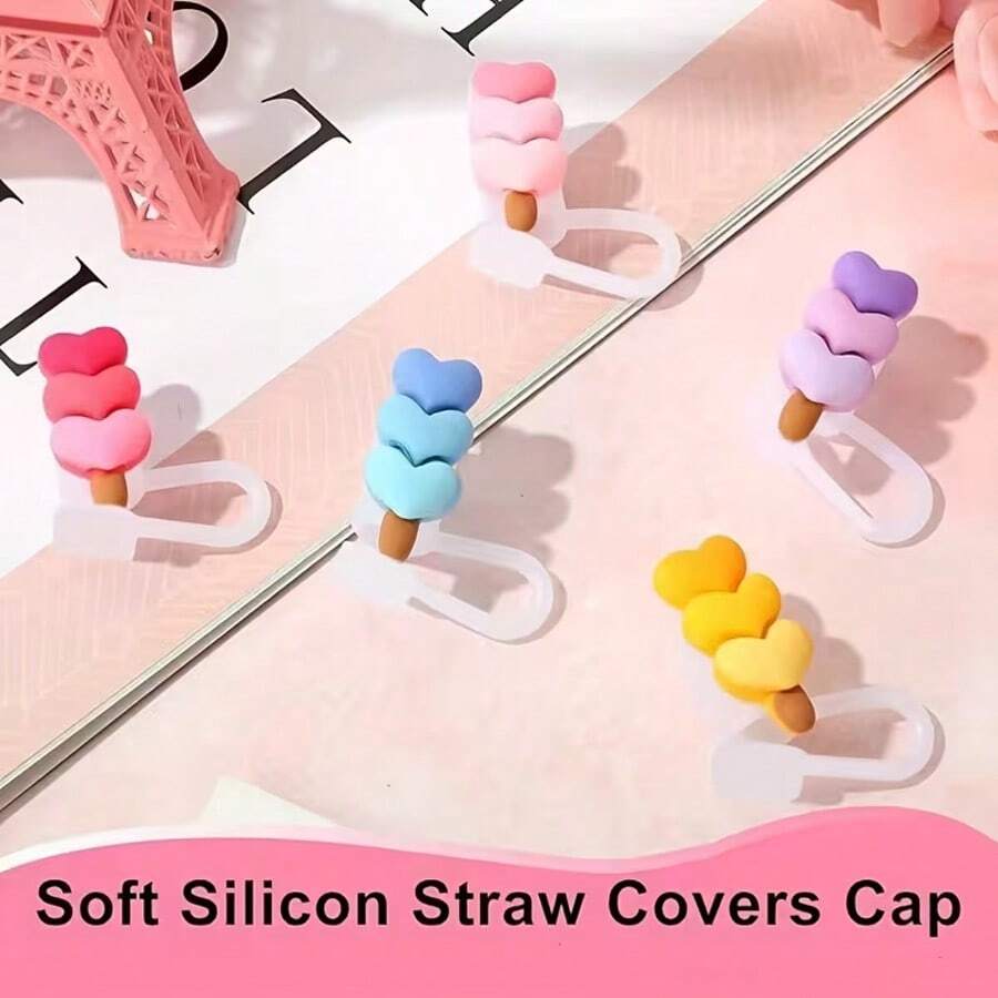 4 chiếc nắp đậy ống hút silicon hình trái tim 3 lớp dễ thương, có thể tái sử dụng, chống bụi, nắp đậy ống hút silicon mềm mại sáng tạo, thích hợp cho các bữa tiệc, làm quà tặng và sử dụng hàng ngày. - Nhiều màu - Xem 1