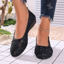 Giày lười đế bằng ren mỏng, mũi nhọn, kiểu dáng slip-on, giày đi làm đa năng dành cho nữ. - màu đen - Xem 2
