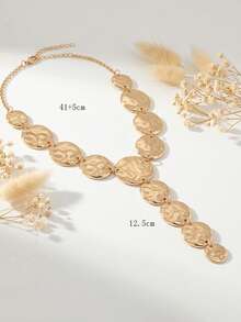 1 pieza Collar con colgante en forma de Y con borlas elegantes, con múltiples cuentas de metal con textura en diseño en cascada, superficie con textura natural, bordes redondeados suaves, adecuado para mujeres que buscan un estilo sofisticado y único para galas nocturnas, bodas o uso diario - Dorado - Ver 4