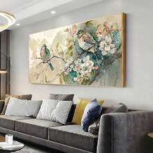 1 pezzo Quadro astratto moderno senza cornice, dipinto su tela con uccelli e fiori in stile acquerello vintage - Decorazione ispirata alla vintage per soggiorno, camera da letto, corridoio, decorazione per la casa - Uccelli ad acquerello vintage - Visualizzare 1