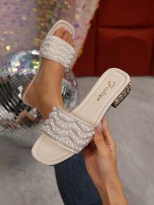 2026夏季新款，时尚经典，百搭水钻装饰粗跟女凉鞋 - 米色 - 查看 12
