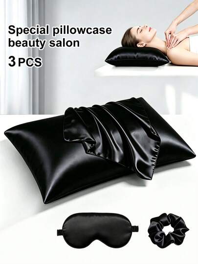 Vỏ gối satin dành cho các salon nối mi | Mềm mại hơn cả vỏ gối lụa, thích hợp cho các salon làm đẹp, spa, nối mi, trang điểm, màu đen.