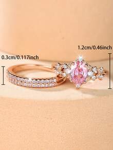 2 Pieces/Set Of Luxurious, Classic Pink Oval-Cut Zirconia Wedding Ring Sets For Women-Elegant And Charming Accessories Designed Exclusively For Women And Girls-A Sparkling Jewelry Gift For Her - Pink - View 5