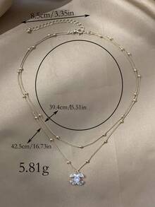LADYCOCO 1pc Fashionable Elegant Chain Double-Layer Necklace With Cubic Zirconia Pendant, Suitable For Women - Multicolor - View 4