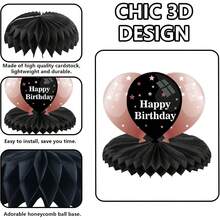 Globos de mesa de panal de abeja con diseño de feliz cumpleaños 60, color oro rosa y negro, decoración de mesa, decoración de mesa, para niñas, mujeres, princesas de 60 años, fiesta de cumpleaños, - 25 - Ver 5