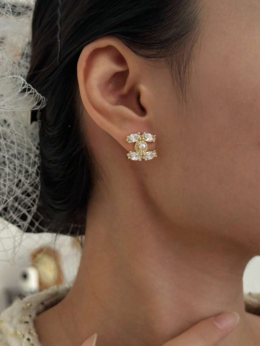 金色耳環，經典圓形與立方鋯石裝飾女士項鍊耳環珠寶套組，可疊戴，適合女士日常配戴，可作為禮物送給女友、朋友、伴娘，適用於生日派對、母親節、齋月與開齋節