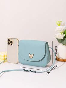 Bolso de concha cruzado de metal decorado con estampado de mariposa miniatura - azul claro - Ver 3