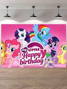 MY LITTLE PONY 小马宝莉生日背景幕布，适用于户外派对装饰、拍照背景、生日墙面装饰，尺寸100*150厘米，可悬挂拍照背景横幅，营造派对氛围，用作装饰道具、户外露营拍照背景、场景装饰横幅、道具展示等。 - 多款 - 查看 14