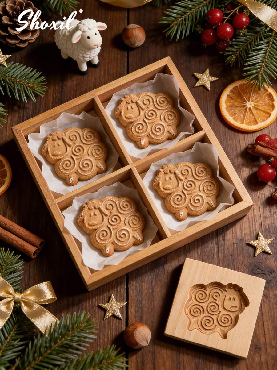 shoxil 1/2 piezas Molde de cortador de galletas con forma de oveja de madera, adecuado para cortar y estampar galletas con tema de Eid Al-Adha, herramienta de hornear de madera para reuniones festivas y aperitivos en el hogar - Moho - Ver 1