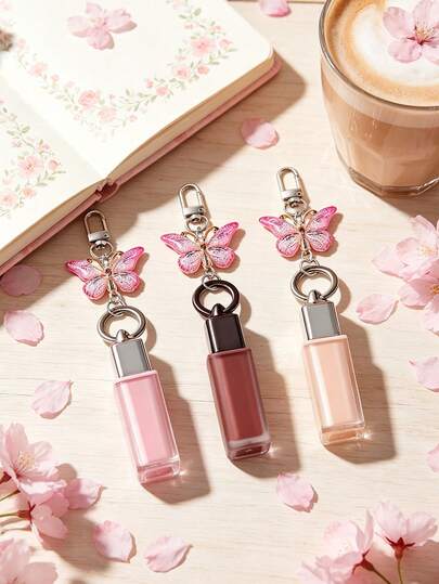 1pc 4ml Square Lip Gloss Tube With Silver Ring Lip Gloss Tubes, With Butterfly Keychain Pendant, Transparent Lip Glaze Empty Tubes, Stylish And Elegant Bag Charm, Square Mini Lip Gloss Oil Empty Bottles, Reusable, Liquid Foundation Sample Packaging Empty Bottles, Portable Empty Bottles