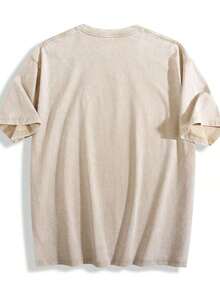 Men 100% Pure Cotton Washed Star Flame Graphic Tee Loose Round Neck Breathable Avant-Garde Casual Summer Top - 杏色 - 查看 5
